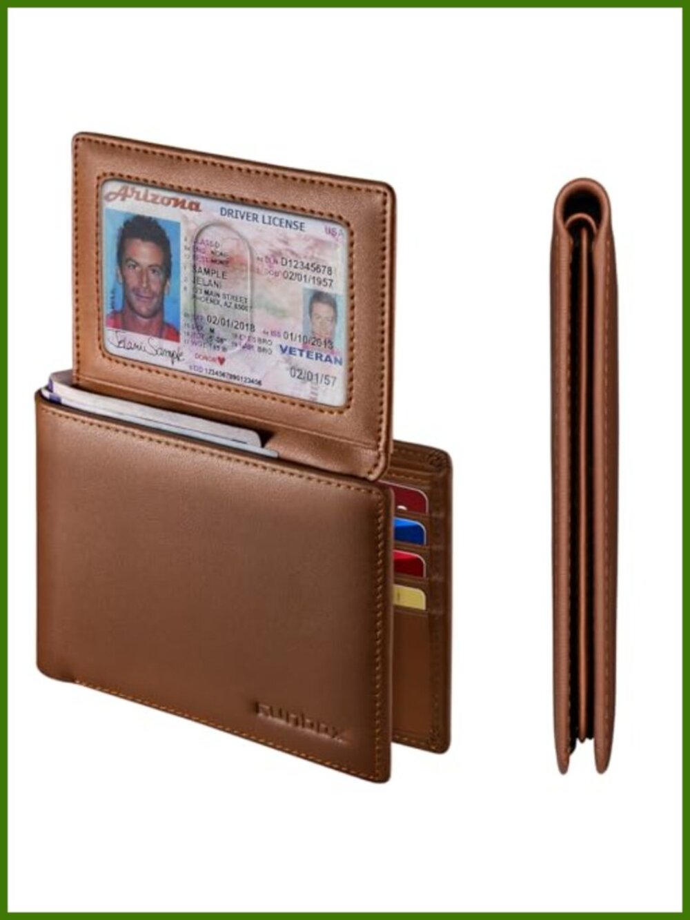 RFID Blocking Bifold Wallet Genuine Cowhide Leather 10 Card Slots